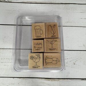 Stampin Up! Cheers To You Wood Mounted Rubber Stamps Set of 6 Cocktail Beer Wine